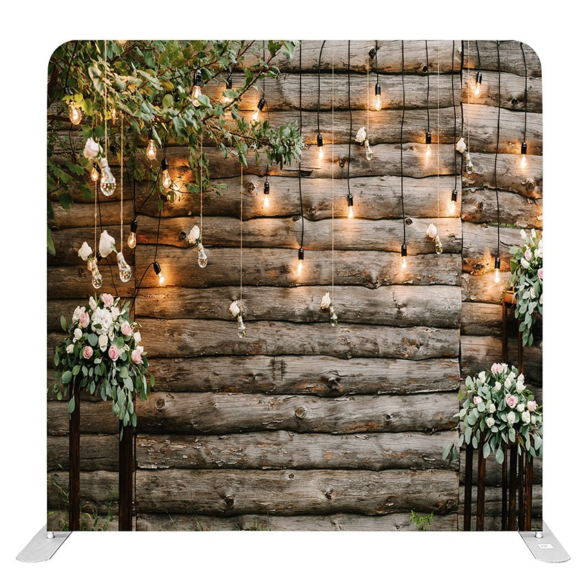 Wood Wall + Hanging Bulbs  (02) - Pillowcase Backdrop